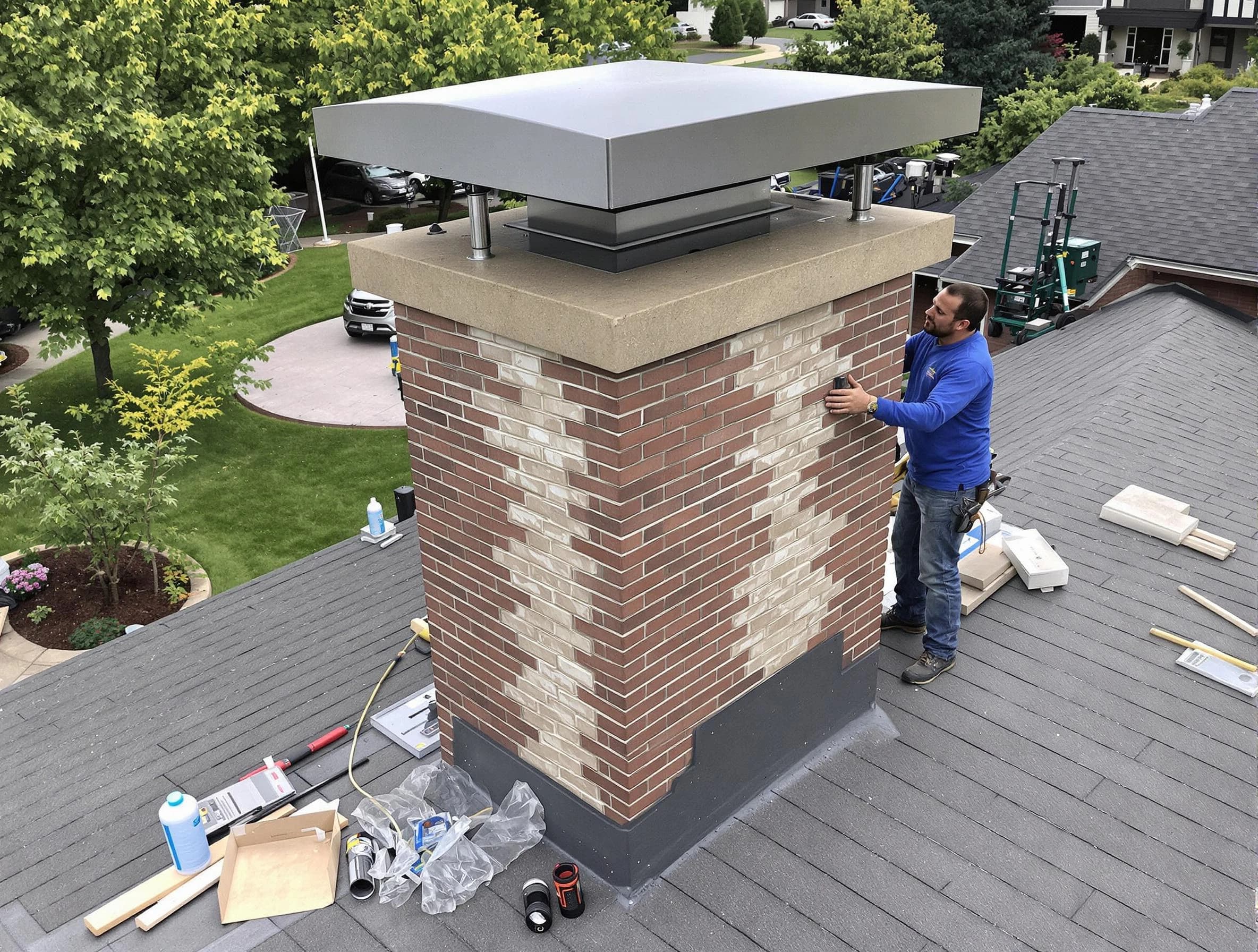 Hoover Chimney Sweep team working on a custom chimney remodel in Hoover, AL