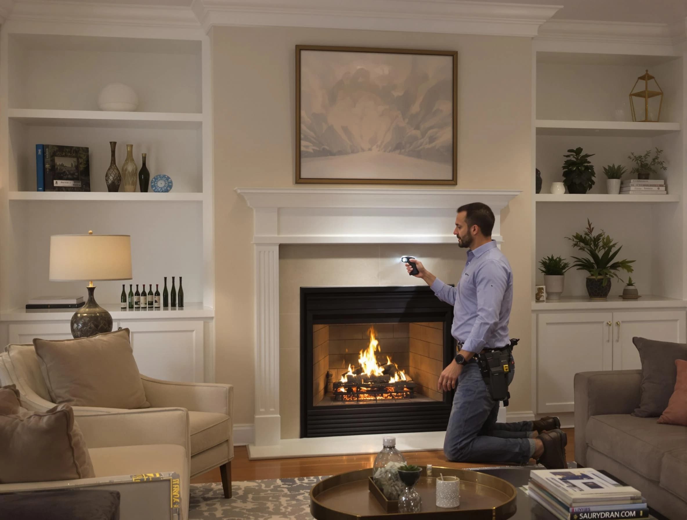 Hoover Chimney Sweep conducting a fireplace safety inspection in Hoover, AL