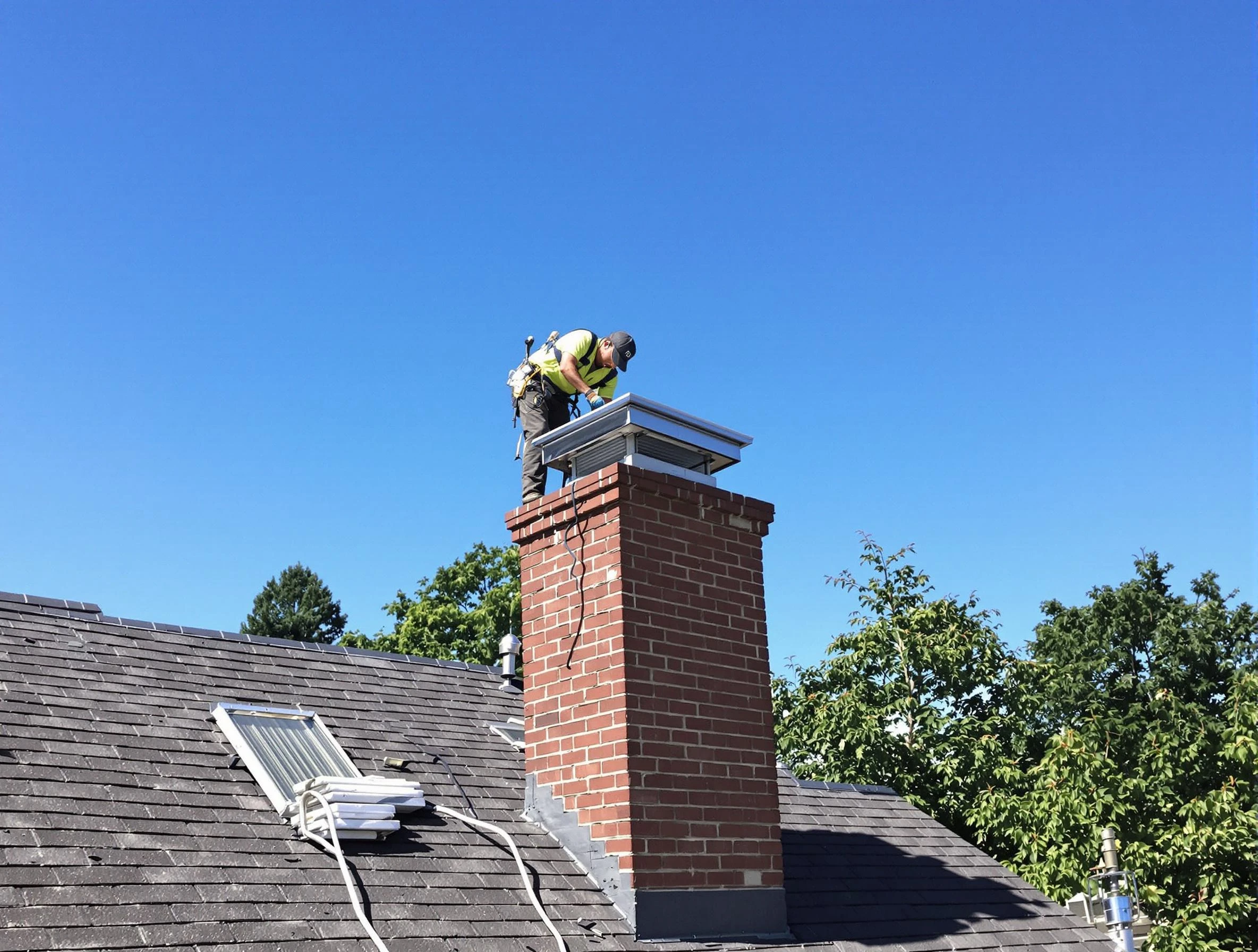 Hoover Chimney Sweep technician measuring a chimney cap in Hoover, AL