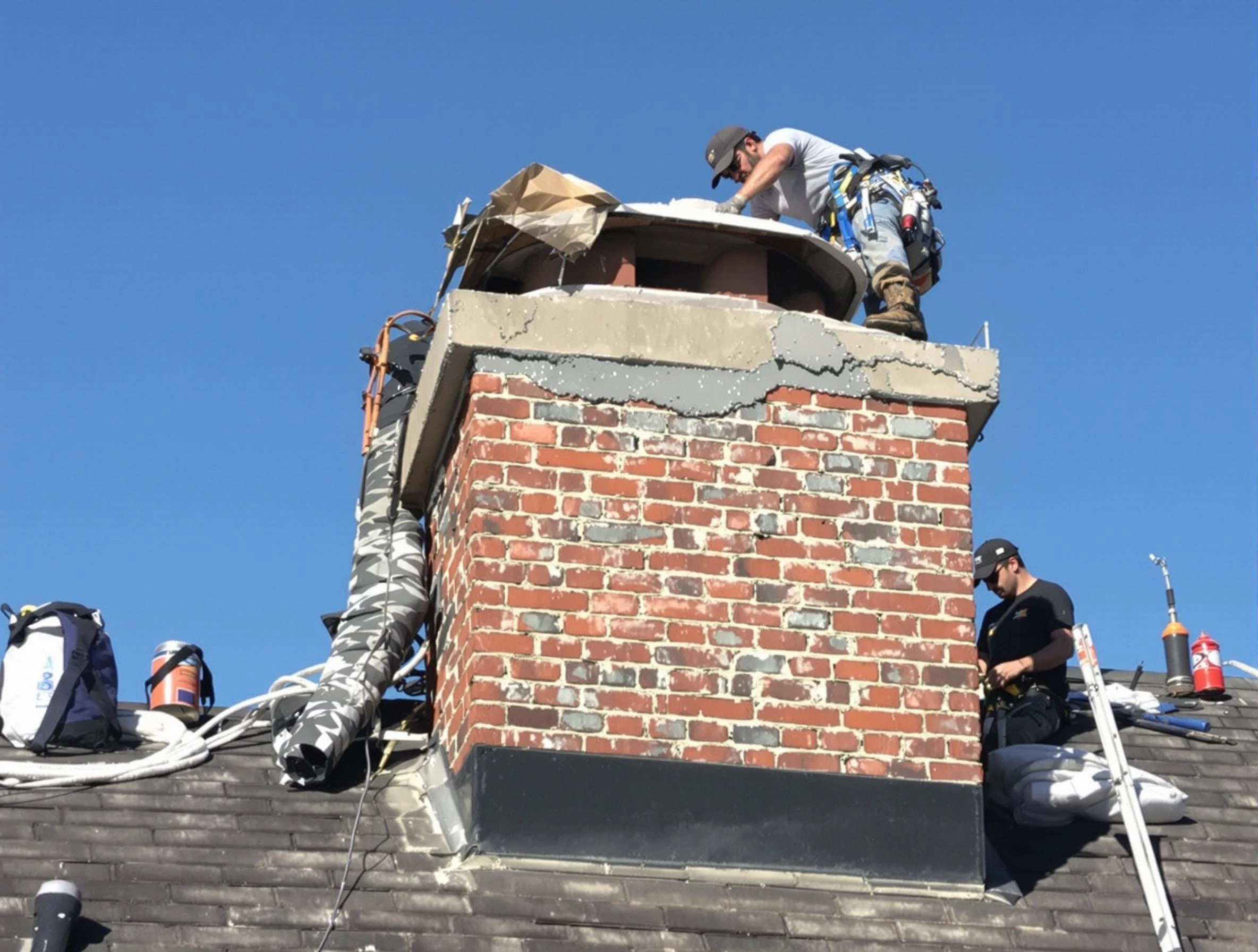 Hoover Chimney Sweep installing a custom chimney crown in Hoover, AL